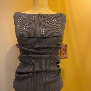 XOXO Blue Off-the-Shoulder Sweater with Rhinestone Embellishments